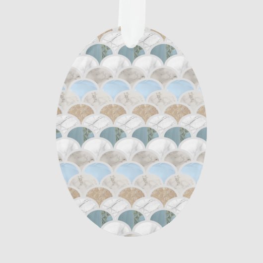 beach aqua blue white marble pastel mermaid scales ornament (achterkant)
