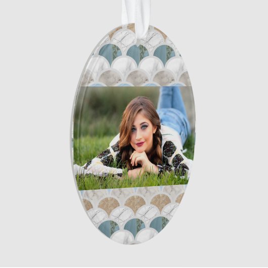 beach aqua blue white marble pastel mermaid scales ornament (voorkant)