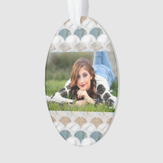 beach aqua blue white marble pastel mermaid scales ornament (voorkant)