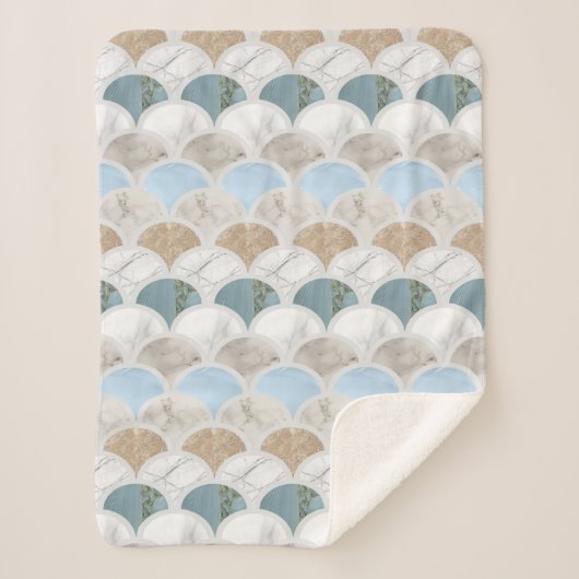 beach aqua blue white marble pastel mermaid scales sherpa deken (Voorkant)