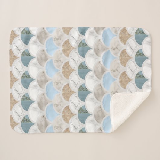 beach aqua blue white marble pastel mermaid scales sherpa deken (Voorkant (horizontaal))