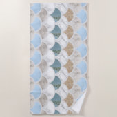 beach aqua blue white marble pastel mermaid scales strandlaken (Voorkant)