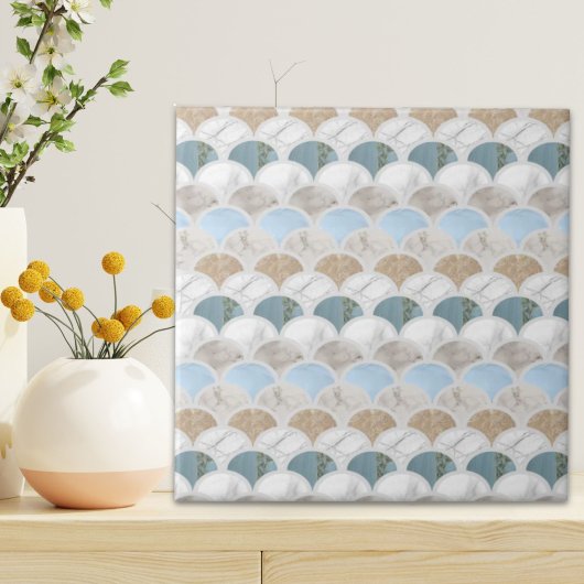 beach aqua blue white marble pastel mermaid scales tegeltje