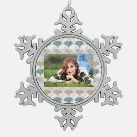 beach aqua blue white marble pastel mermaid scales tin sneeuwvlok ornament (Voorkant)