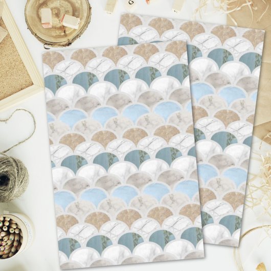 beach aqua blue white marble pastel mermaid scales tissuepapier