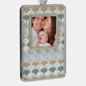 beach aqua blue white marble pastel mermaid scales verzilverd omlijst ornament (Rechts)