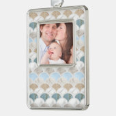 beach aqua blue white marble pastel mermaid scales verzilverd omlijst ornament (Links)