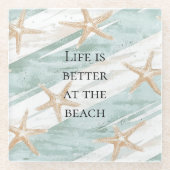 Beach Aqua Mint Starfish Stripes Wedding Glazen Onderzetter (Voorkant)