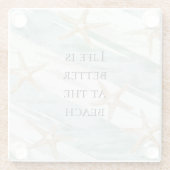 Beach Aqua Mint Starfish Stripes Wedding Glazen Onderzetter (Achterkant)