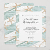 Beach Aqua Mint Starfish Stripes Wedding Kaart (Voorkant / Achterkant)