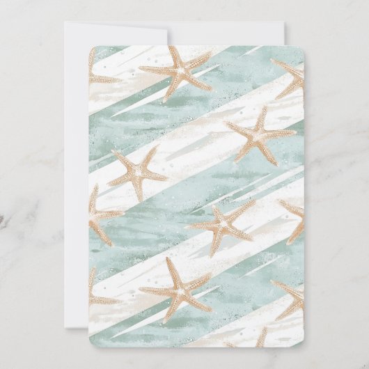 Beach Aqua Mint Starfish Stripes Wedding Kaart (Achterkant)