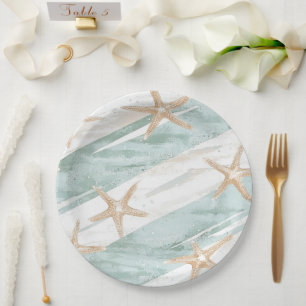 Beach Aqua Mint Starfish Stripes Wedding Papieren Bordje