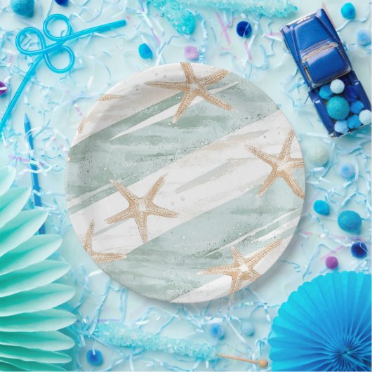 Beach Aqua Mint Starfish Stripes Wedding Papieren Bordje (Feest)