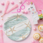 Beach Aqua Mint Starfish Stripes Wedding Papieren Bordje (Feest)