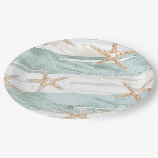 Beach Aqua Mint Starfish Stripes Wedding Papieren Bordje (Gekanteld)