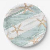 Beach Aqua Mint Starfish Stripes Wedding Papieren Bordje (Voorkant)