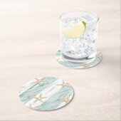 Beach Aqua Mint Starfish Stripes Wedding Ronde Kartonnen Onderzetter (Insitu)