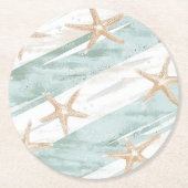 Beach Aqua Mint Starfish Stripes Wedding Ronde Kartonnen Onderzetter (Voorkant)