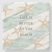 Beach Aqua Mint Starfish Stripes Wedding Stenen Onderzetter (Voorkant)