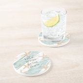 Beach Aqua Mint Starfish Stripes Wedding Zandsteen Onderzetter (Zijkant)