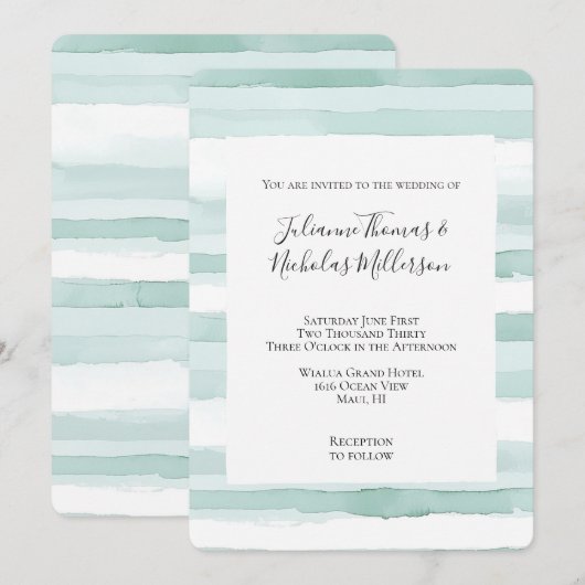 Beach Aqua Mint Stripes Trouwen Kaart (Voorkant / Achterkant)