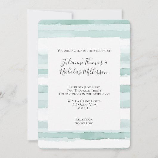 Beach Aqua Mint Stripes Trouwen Kaart (Voorkant)