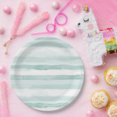 Beach Aqua Mint Stripes Verjaardag Papieren Bordje (Feest)