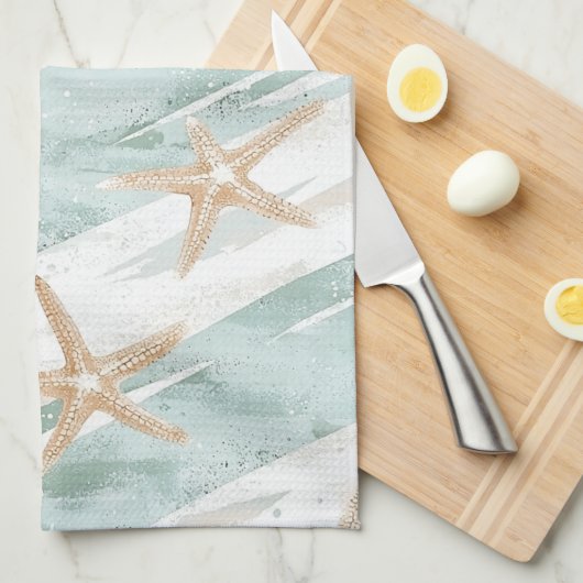 Beach Aqua Mint Zeester Strepen   Theedoek (Quarter Fold)