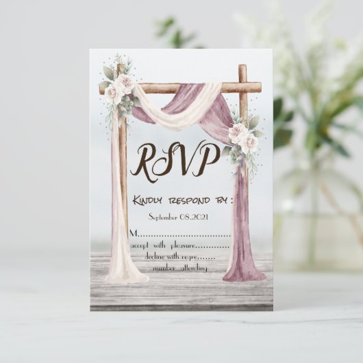 Beach Arbor Bloemen Trouw RSVP Kaart (Staand voorkant)