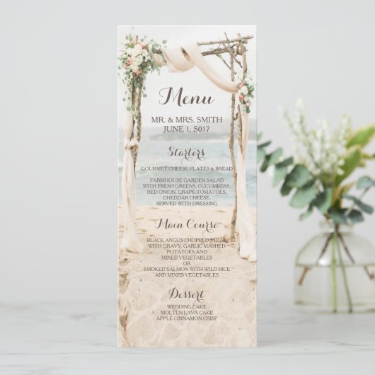 Beach Arbor Bruiloft Menu Kaart (Staand voorkant)