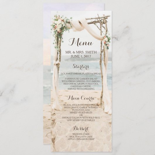 Beach Arbor Bruiloft Menu Kaart (Voorkant / Achterkant)