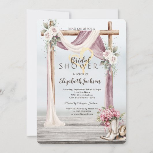 Beach Arbor Cowboy Boots Hat Bridal Shower Kaart (Voorkant)