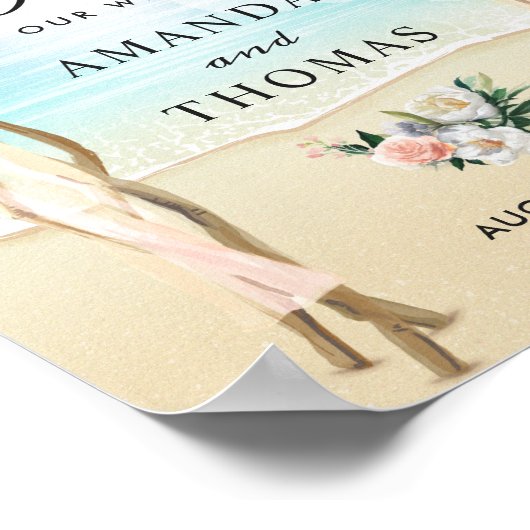 Beach Arbor Floral Tropical Wedding Arch Sign Poster (Hoek)