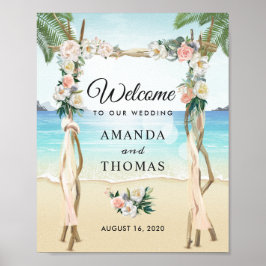 Beach Arbor Floral Tropical Wedding Arch Sign Poster