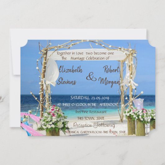 Beach Arbor Floral Wedding Invitation Kaart (Voorkant)