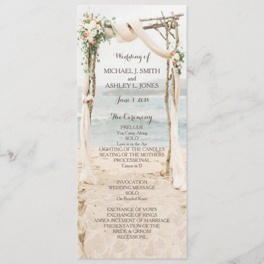 Beach Arbor huwelijksprogramma Programmakaart (Voorkant)