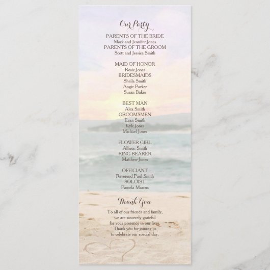 Beach Arbor huwelijksprogramma Programmakaart (Achterkant)