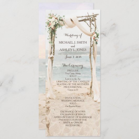 Beach Arbor huwelijksprogramma Programmakaart (Voorkant / Achterkant)