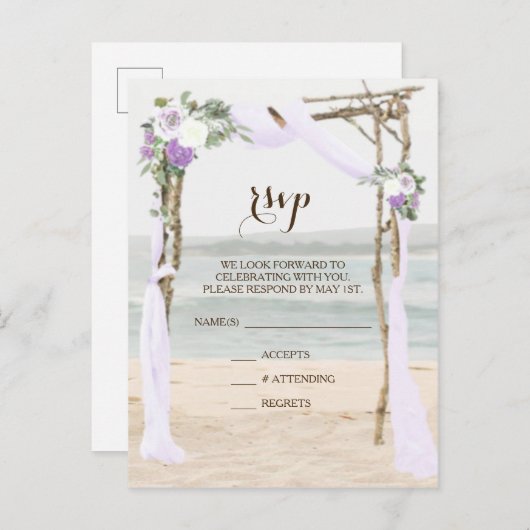 Beach Arbor Lavendel Bruiloft RSVP Briefkaart (Voorkant / Achterkant)