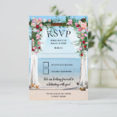 Beach Arbor met Rozen bruiloft RSVP Kaart (Staand voorkant)