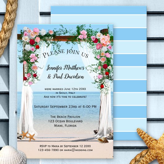 Beach Arbor met Rozen Post Wedding Invitation Kaart