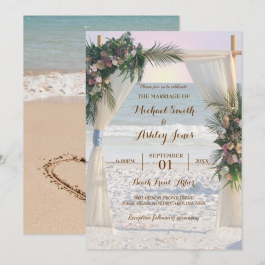 Beach Arbor Roos Tropical Leaves Sunset Weduwen in Kaart (Voorkant / Achterkant)