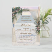 Beach Arbor Roos Tropical Leaves Sunset Weduwen Kaart (Staand voorkant)