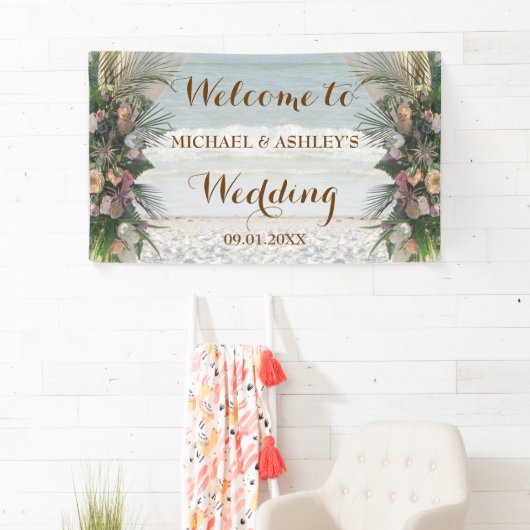 Beach Arbor Roos Tropical Sunset Weduwachtergrond Spandoek (Insitu)