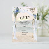 Beach Arbor Sunset Blue Orchid Wedding RSVP Kaart (Staand voorkant)