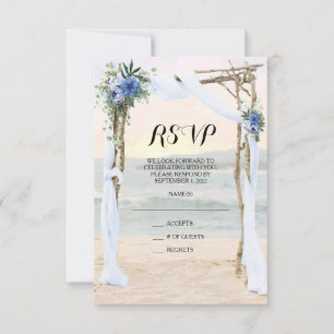Beach Arbor Sunset Blue Orchid Wedding RSVP Kaart