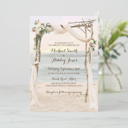 Beach Arbor Sunset bruiloft uitnodiging (Staand voorkant)