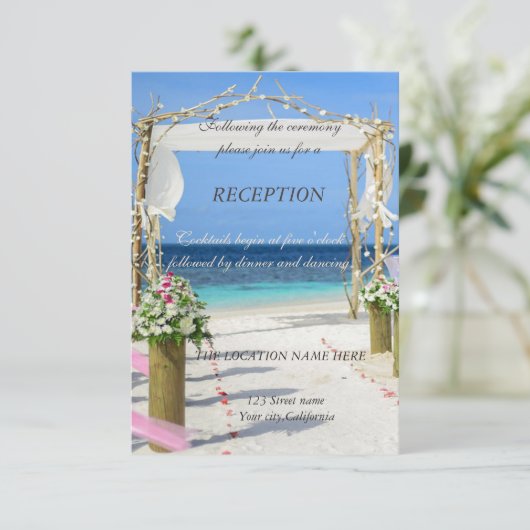 Beach Arbor Wedding Floral Reception Kaart (Staand voorkant)