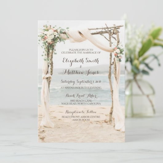 Beach Arbor Wedding Invitation Kaart (Staand voorkant)
