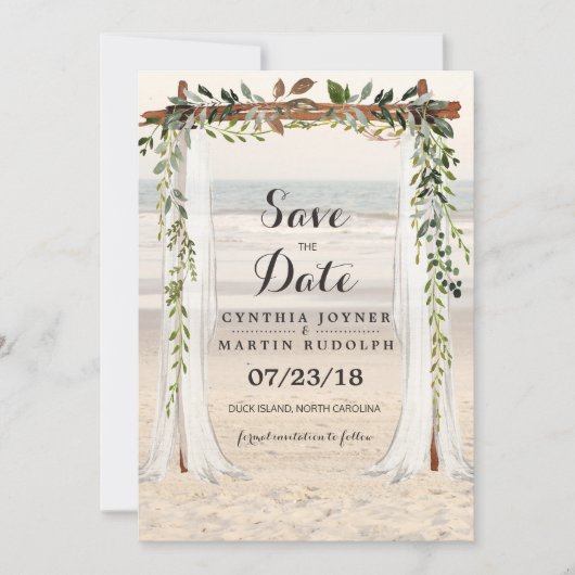 Beach Arbor Wedding Save the Date Invitation Kaart (Voorkant)